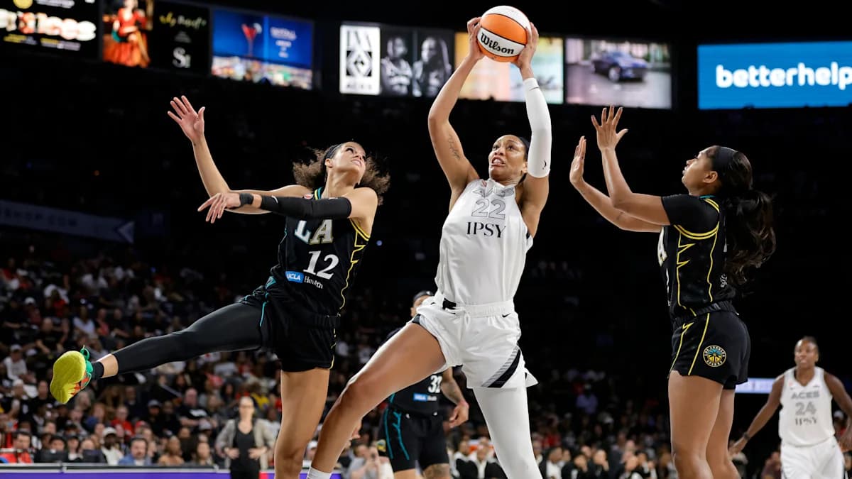 A'ja Wilson Double-Double Lifts Aces Over Sparks, Locks Up No. 3 Seed
