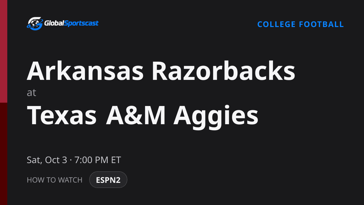 How to Watch Arkansas Razorbacks vs. Texas A&M Aggies: TV Channel, Time & Stream